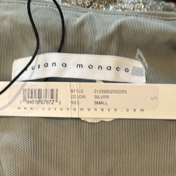 NWT Susana Monaco Sequin Cowl Neck Mini Dress Silver Large - Picture 11 of 13